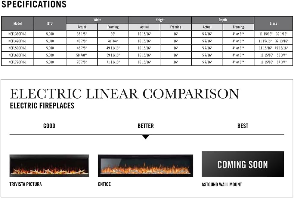 Napoleon Entice 50-Inch Wall Hanging Electric Fireplace – Black Glass Front with Crystal Ember Bed