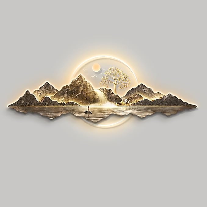 Large 3D Handmade Wall Sculpture with LED Light – Traditional Chinese Pine Wall Art