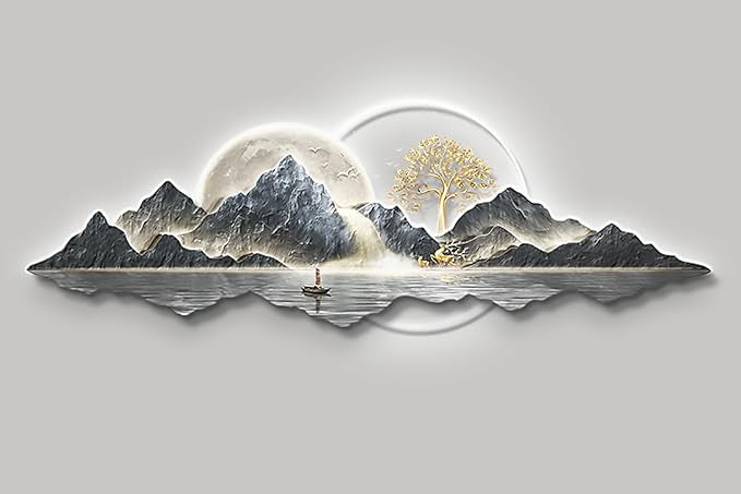 Large 3D Handmade Wall Sculpture with LED Light – Traditional Chinese Pine Wall Art