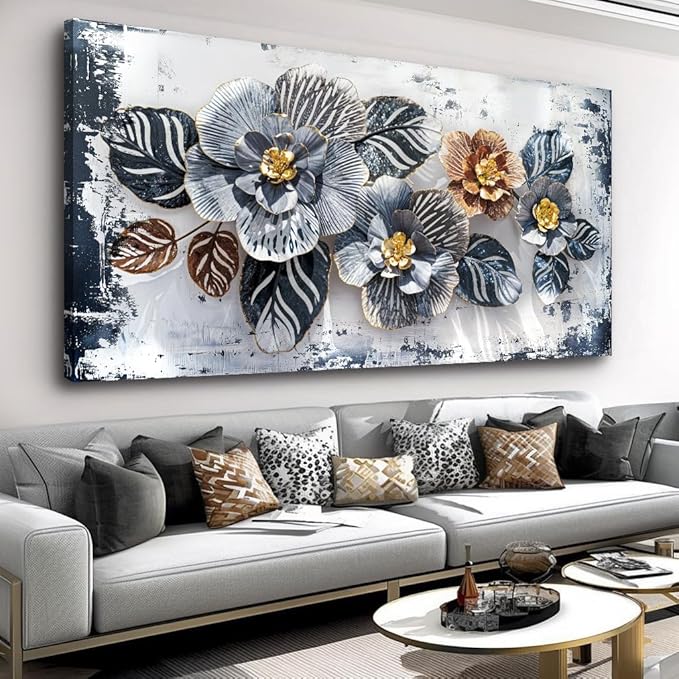 Large Elegant Floral Framed Canvas Print – Modern Textured 20x40 Inch Wall Art