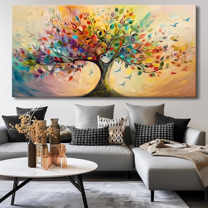 Large Elegant Floral Framed Canvas Print – Modern Textured 20x40 Inch Wall Art