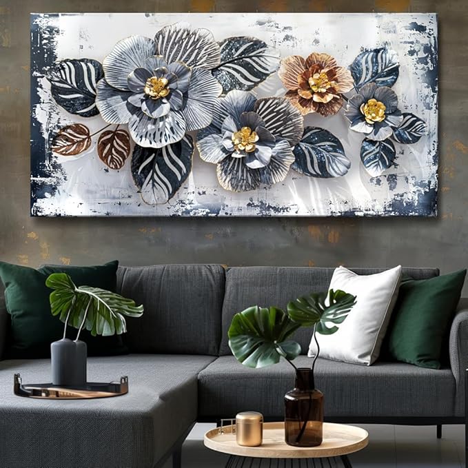 Large Elegant Floral Framed Canvas Print – Modern Textured 20x40 Inch Wall Art