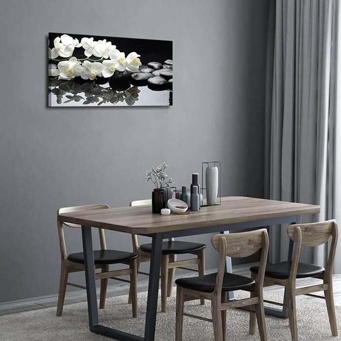 Black and White Orchid Flower Canvas Wall Art – Modern Large Framed 24x48 Inch Artwork