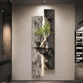 3D Sandstone Wall Art Sculpture with LED Light & Hydroponic Greenery – Textural Hanging Decor