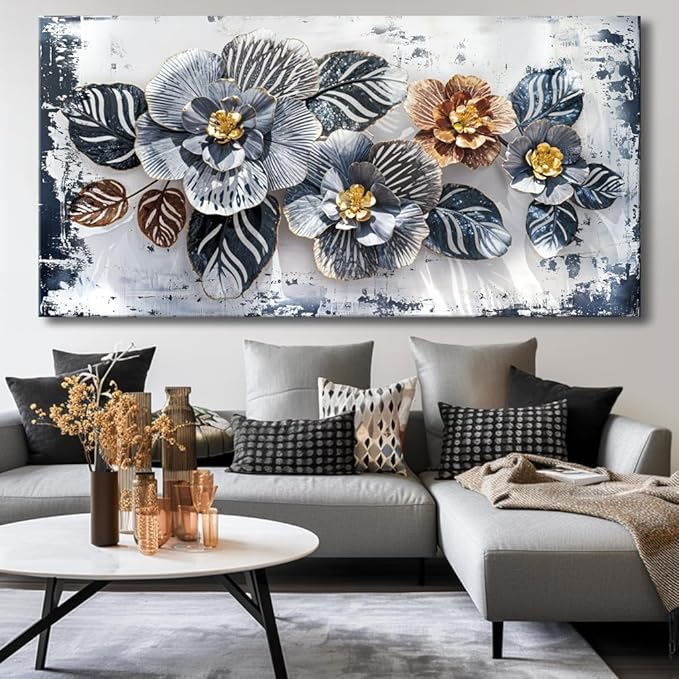 Large Elegant Floral Framed Canvas Print – Modern Textured 20x40 Inch Wall Art