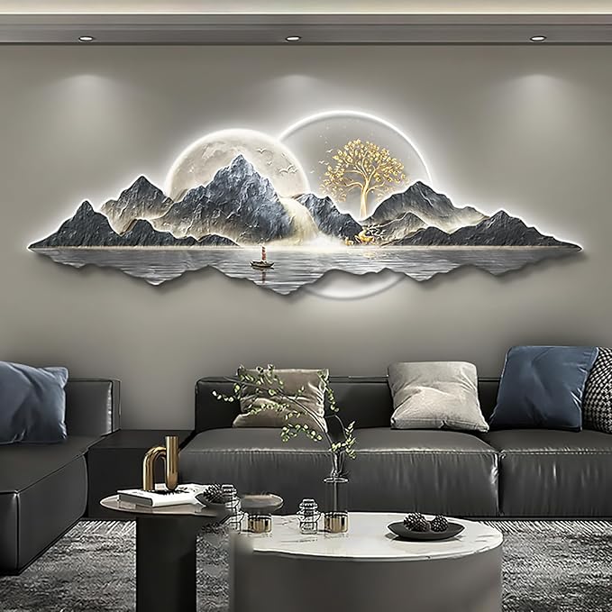 Large 3D Handmade Wall Sculpture with LED Light – Traditional Chinese Pine Wall Art