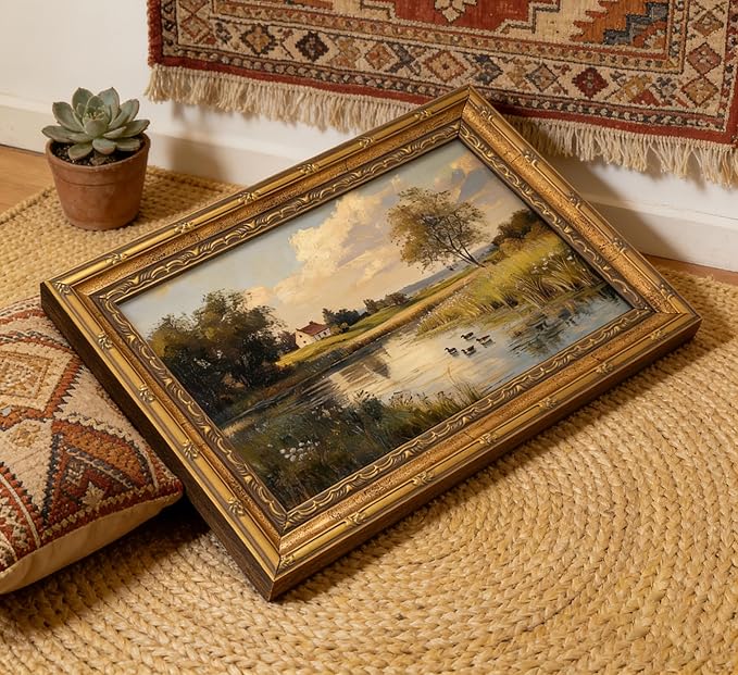 Vintage Gold Framed Jesus Walking on Water Wall Art – Divine Light Modern Religious Print